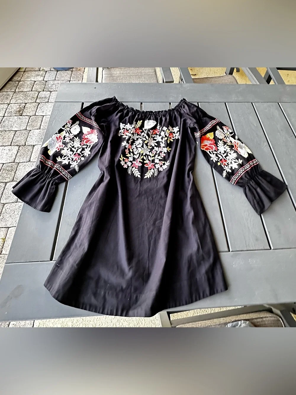 Free People Women Fleur du Jour Floral Embroidered Off Shoulder Dress Sz M Boho